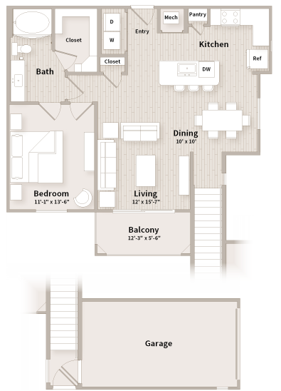 A5 floorplan which is a 1 bedroom, 1 bath apartment at The Parkway on Westlake, Humble, TX